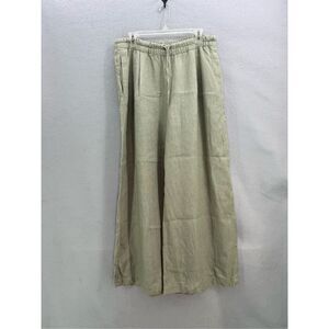 Zara Womens Green High Rise Pleated Wide Leg Linen Trouser Pants Size Large